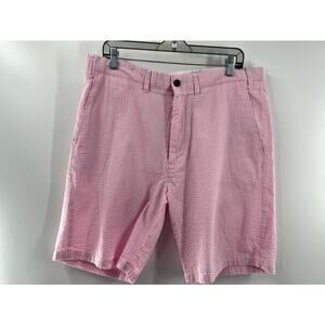 Castaway Nantucket Island Mens Pink White Striped Flat Front Seersucker Short 36